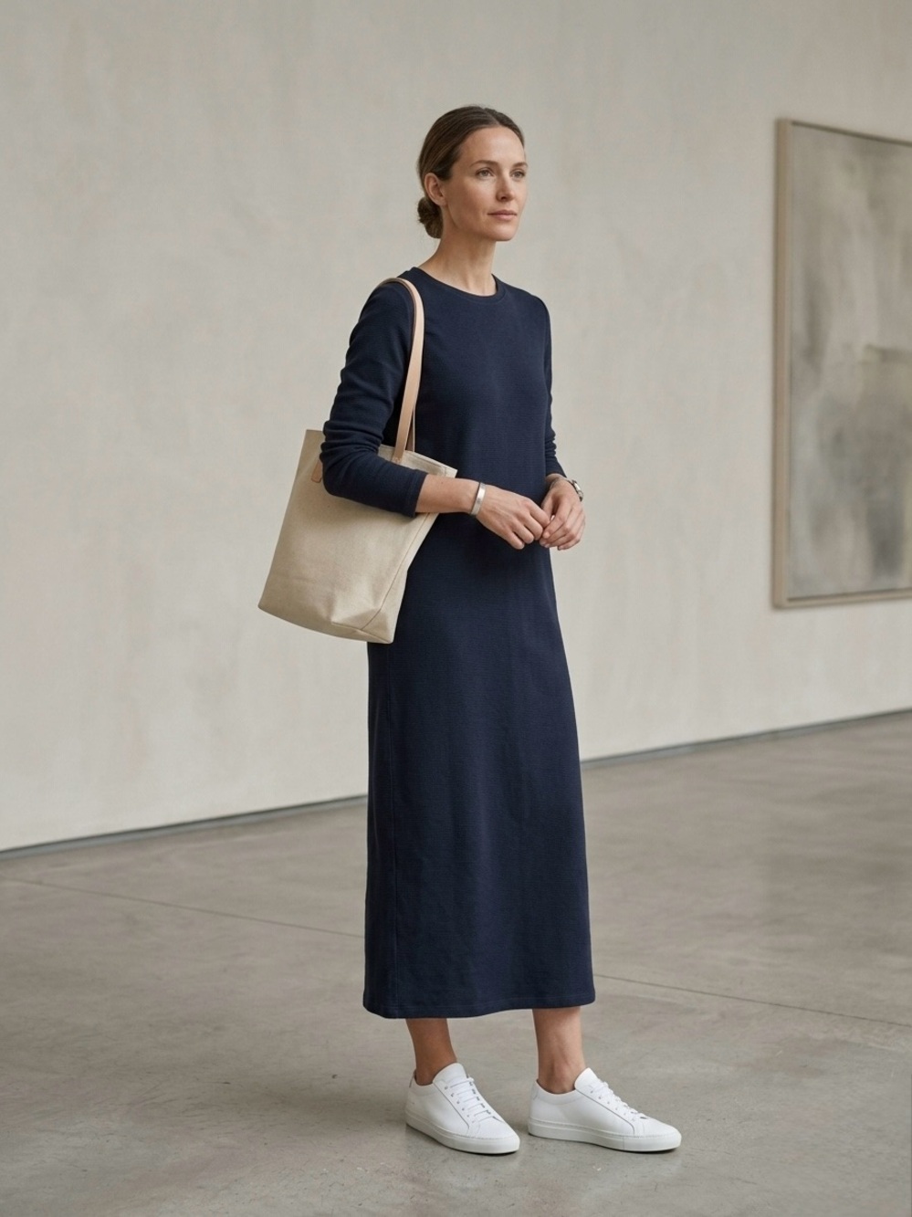 𝙲𝙾𝚂 Navy Long-Sleeve sweatshirt Knit Midi Dress size Small